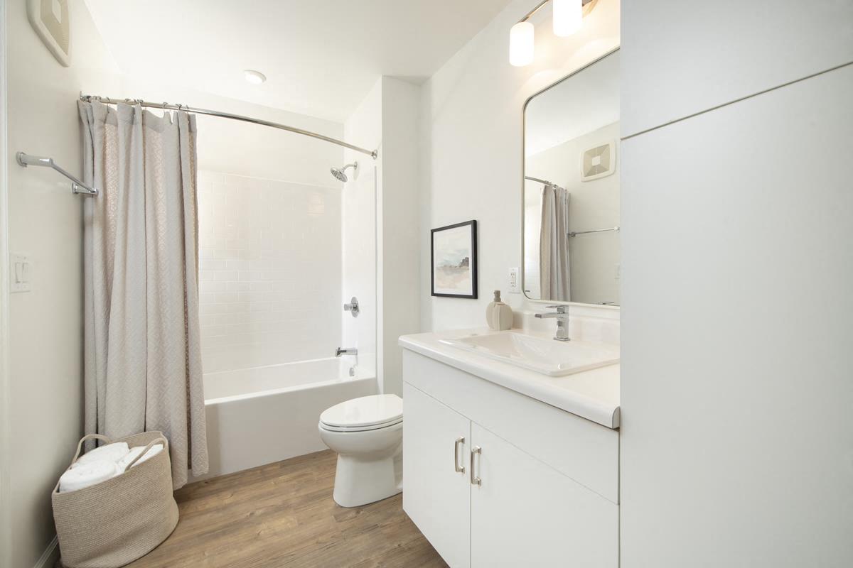 a white bathroom with a shower and a sink